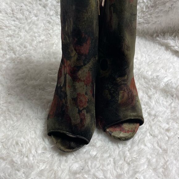 Bamboo Fall floral multi color Velvet ankle sandals peep toe side zipper size 11 - Picture 3 of 12